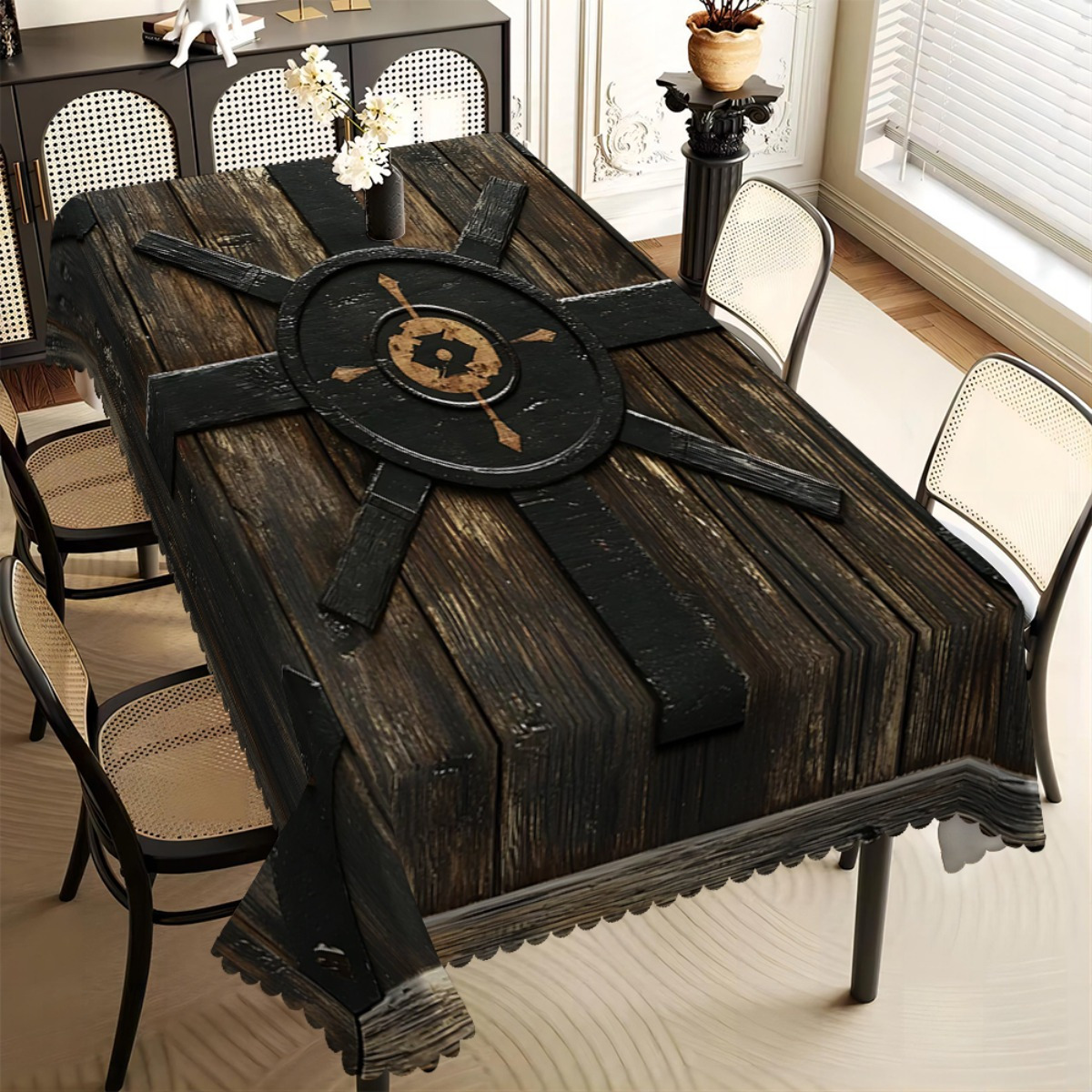Board Game Vikings - Viking Shield & Wood Grain Tablecloth,